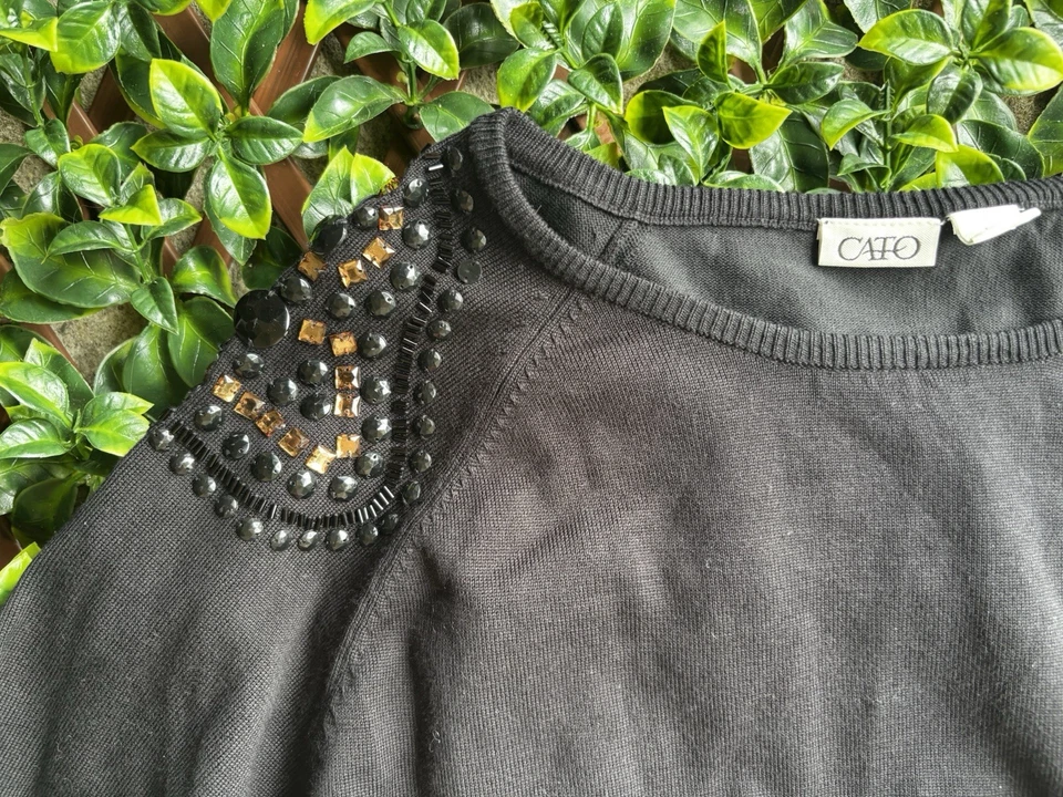 Cato Suéter Negro con Adornos de Cuentas en los Hombros Talla XL Foto 4 de 4