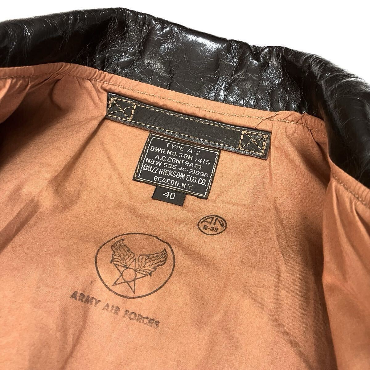 Buzz Ricksons A-2 Leather Jacket Size 40 Brown/Re… - image 4