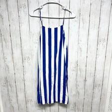 ASOS Dress Women Sz 8 Curve Blue Striped Midi Tiered Sleeveless Beach Open Back