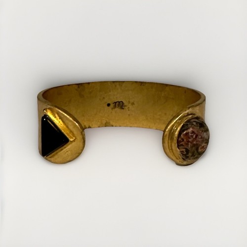 Madewell Gold Antique Brass Stones Chunky Bangle Cuff Bracelet Bohemian Artsy
