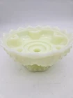 Fenton glass six candle holder bowl Hobnail uranium green milk glass