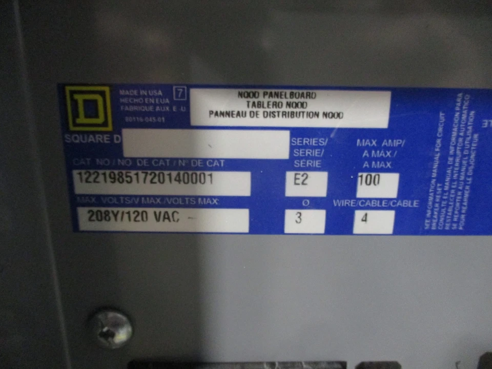 Square D Main Lug Circuit Breaker Panel 12219851720140001 208Y/120VAC 100A Max - Image 2 of 4