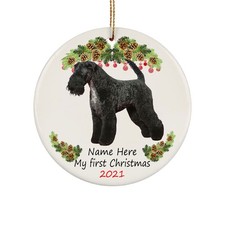 Personalized Name Kerry Blue Terrier Circle Ornaments Gifts For Christmas Tre...