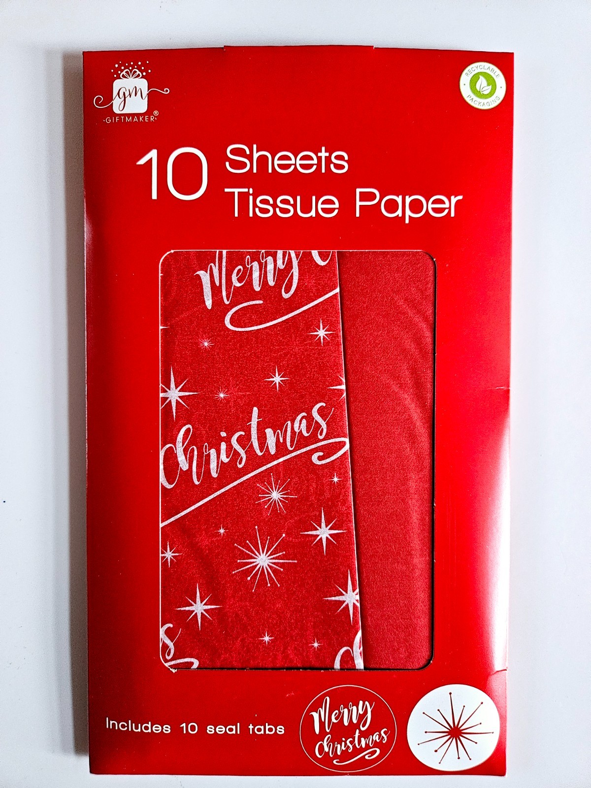 Merry Christmas Tissue Paper Merry Christmas & Red - 10 sheets with seal tabs