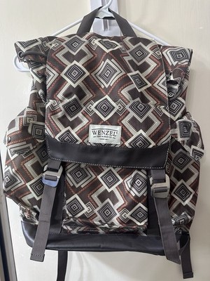 Wenzel Geometric Hiking Backpack Canvas Leather, 6 Pockets, Buckle Closure