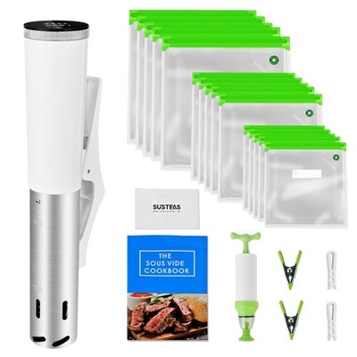 Susteas Sous Vide1200W Sous Vide Cooker 15 Vacuum Bags Pump Recipe Silence Sous