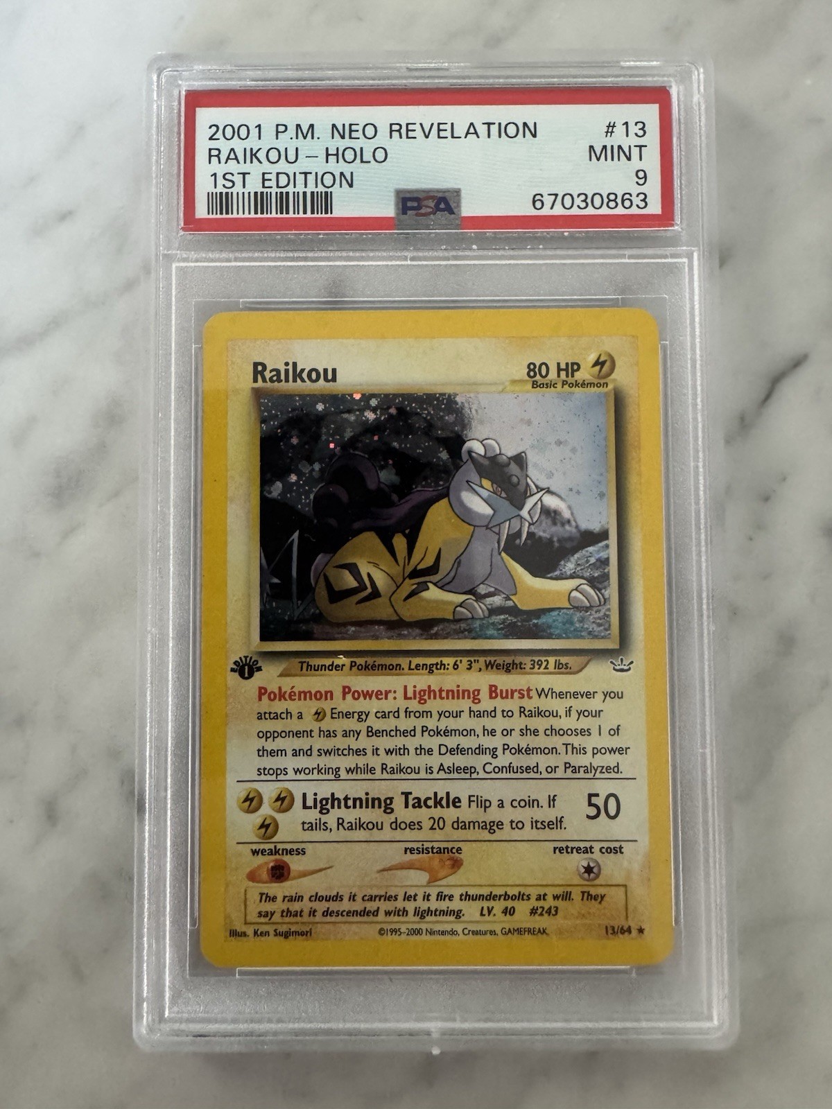 Pokemon Neo Revelation Raikou 13/64 Holo 1st Edition PSA 9 2001 EN