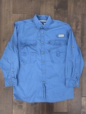 Magellan Mens Fishing Shirt Long Sleeve Vented Fish Gear Blue Size M 100 Cotton