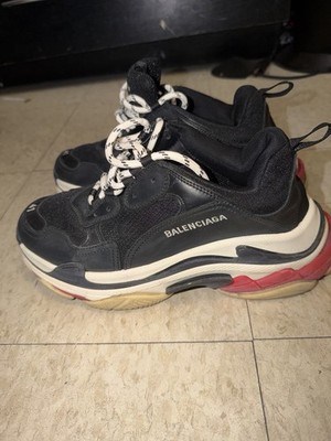 Balenciaga Triple S Black White Red Low Top Lace Up Men's Sneakers