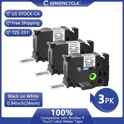 3PK 24MM Compatible with Brother PT-7500 TZ Tze-151 Black on White Label Tape
