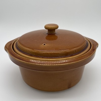 Rival 2 Qt Naturelle Harvest Brown Vented Covered Stoneware Microwave/Oven Bowl!