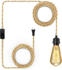Plug in Pendant Light Cord, Farmhouse Hanging Lights with Plug in Cord, 15FT Hem