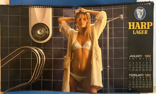Vintage 1982 Harp Lager Beer Pinup Girl Wall Calendar RARE - Works For 2027!