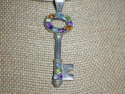 EFFY - BH STERLING 18K GOLD SCHLÜSSEL ANHÄNGER MIT ALLEN EDELSTEINEN - AMETHYST, PERIDOT+++