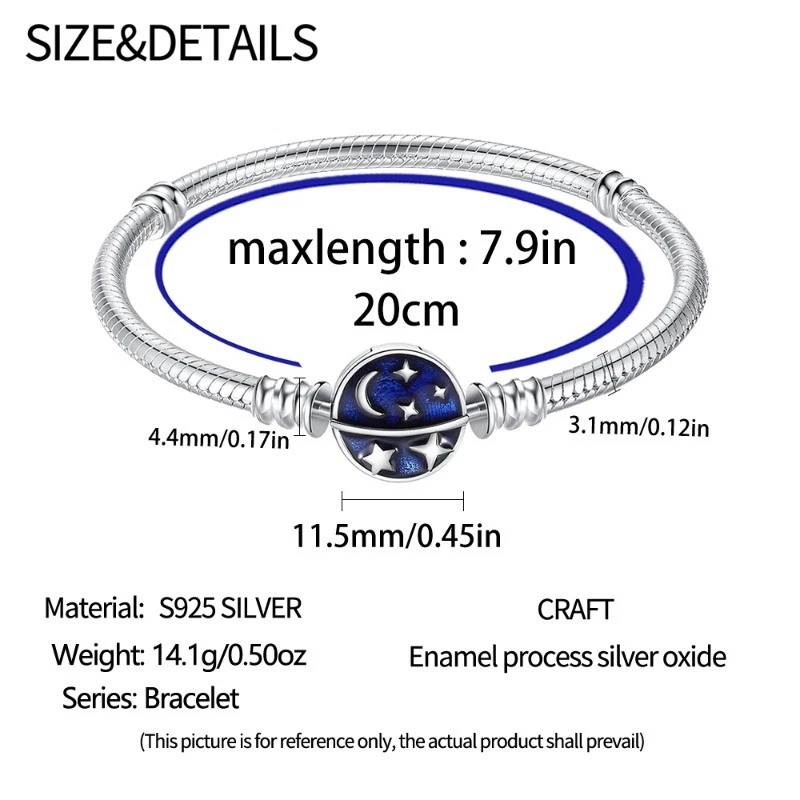 Cadena pulsera KUNSIR 925 plata esterlina azul cielo estrellado circonita cúbica para mujer joyería Foto 2 de 4