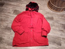 VTG Woolrich Women's Jacket Large Red Wool Blend Lined Hood USA MADE