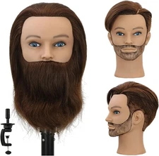 Sirydtm12" Barber Mannequin Head Male 100% Real Hair With Beard,Dark Brown 