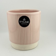 Ivyline Pink Ribbed Ceramic Plant Pot Planter Indoor Home Decor 11cm