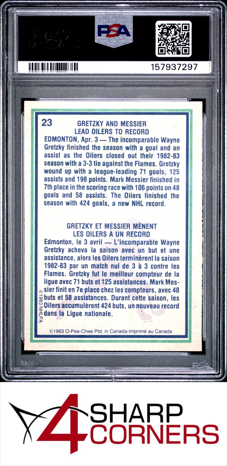 1983 O-PEE-CHEE #23 MARK MESSIER-WAYNE GRETZKY OILERS HOF PSA 10 view 2