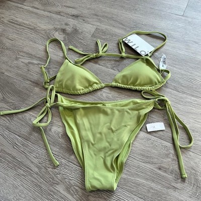WILO THE LABEL Avocado Rib Tri String Bikini top XS bottoms large beach