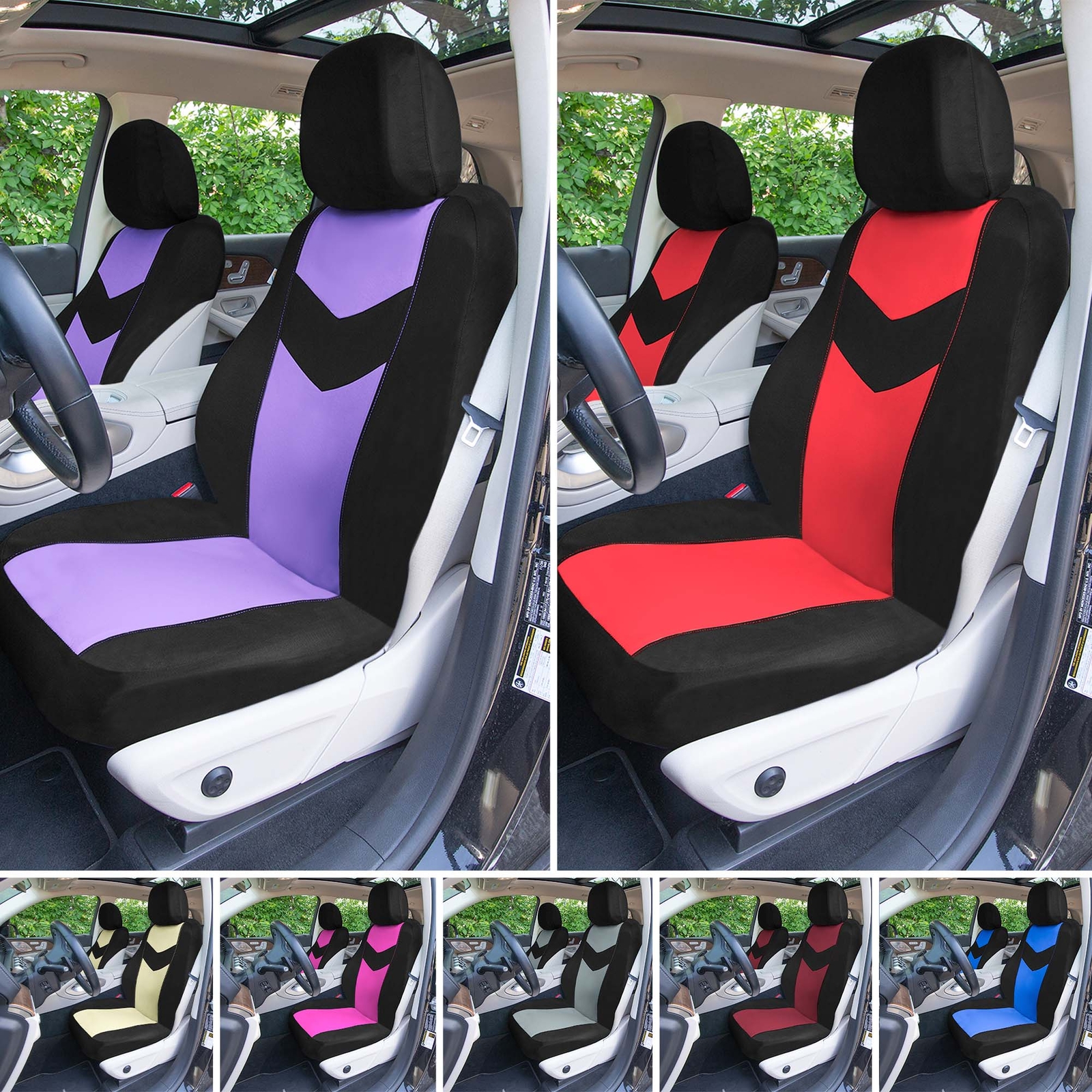 FH Group Universal Fit Chevron Flat Cloth Car Seat Cover for SUV Truck Full Set