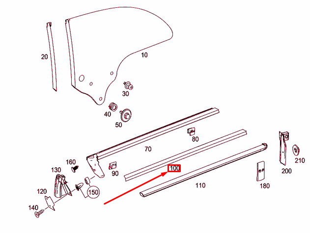 Neu MB CLK C208 Fensterdichtungsschiene hinten links A2096700738 Original