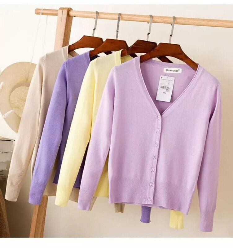 Women's Long Sleeve V-Neck Cardigan Knit Jumper - Casual Button Down Outwear Plus Size 8-24