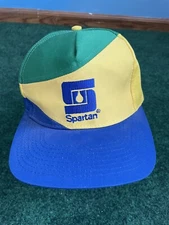 Vintage Spartan Chemical Company Trucker Hat Cap StrapBack Blue Yellow Green