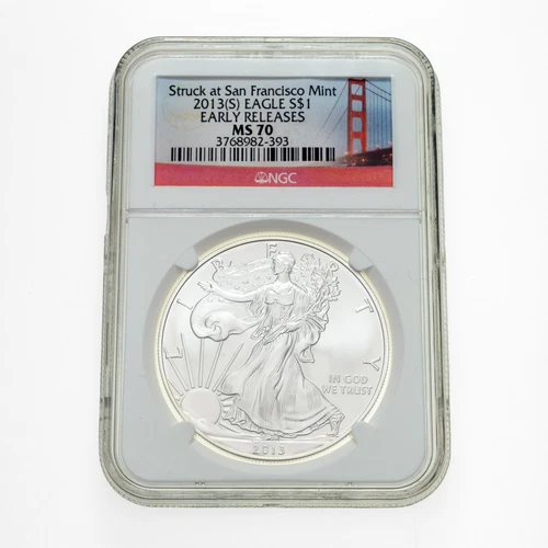2013(S) Silver Eagle S$1 Early Releases Struck At San Francisco Graded NGC MS70