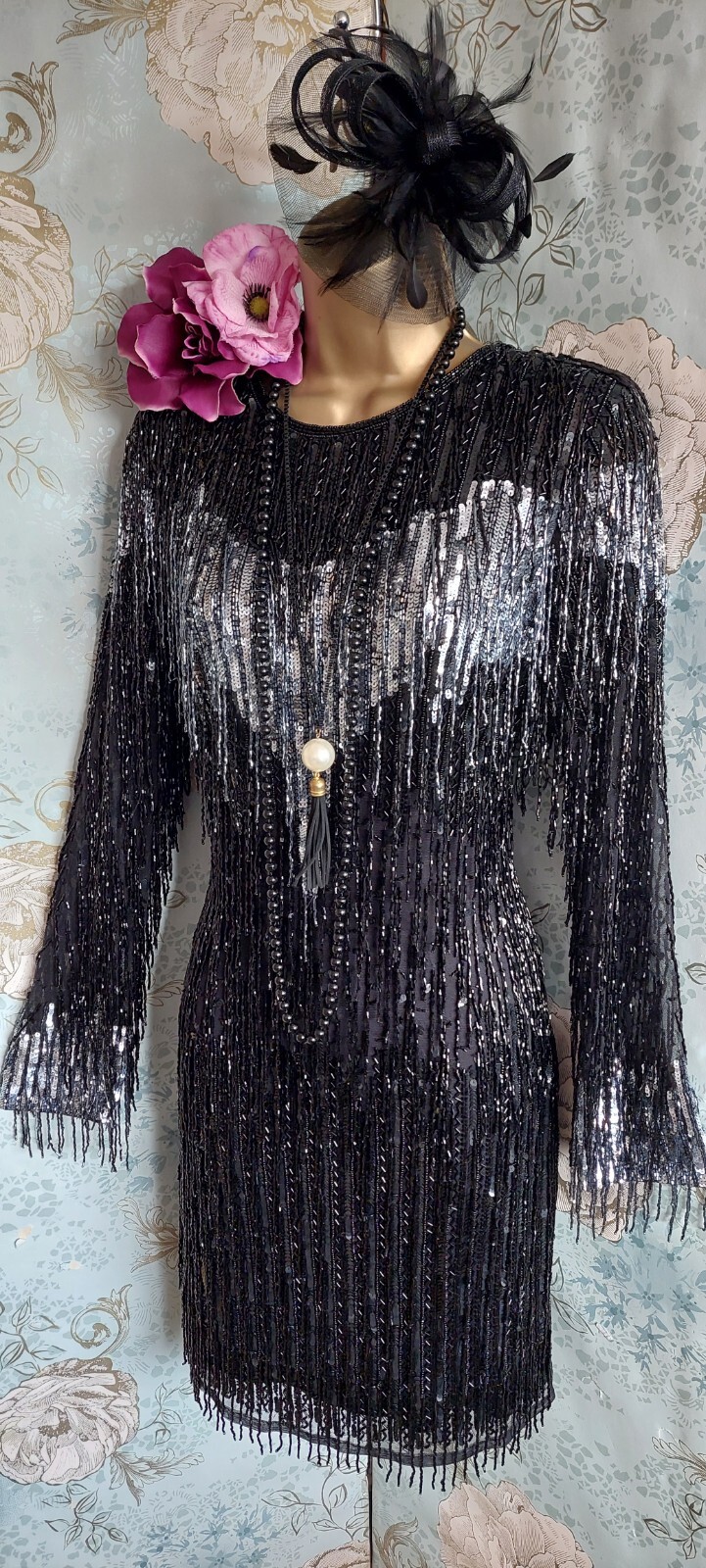 New Karen millen rare beaded tassel black fringe dress occasion evening Party 10 image 9