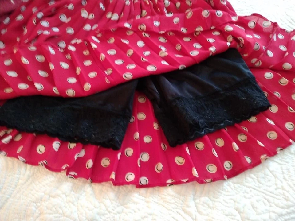 Red Polka Dot Mini Skirt with Black Pantaloons - Image 2 of 3