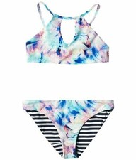 Splendid Brighter Side Rev High Neck Bikini Set Girl's sz 12 Stripe Tie Dye
