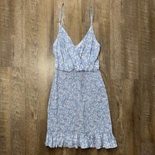 Endless Blu Light Blue Yellow Floral Babydoll Bodycon Mini Dress Womens Medium