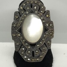 Vintage Sterling Silver Marcasite  Mother of Pearl Bold Look Ring various sizes