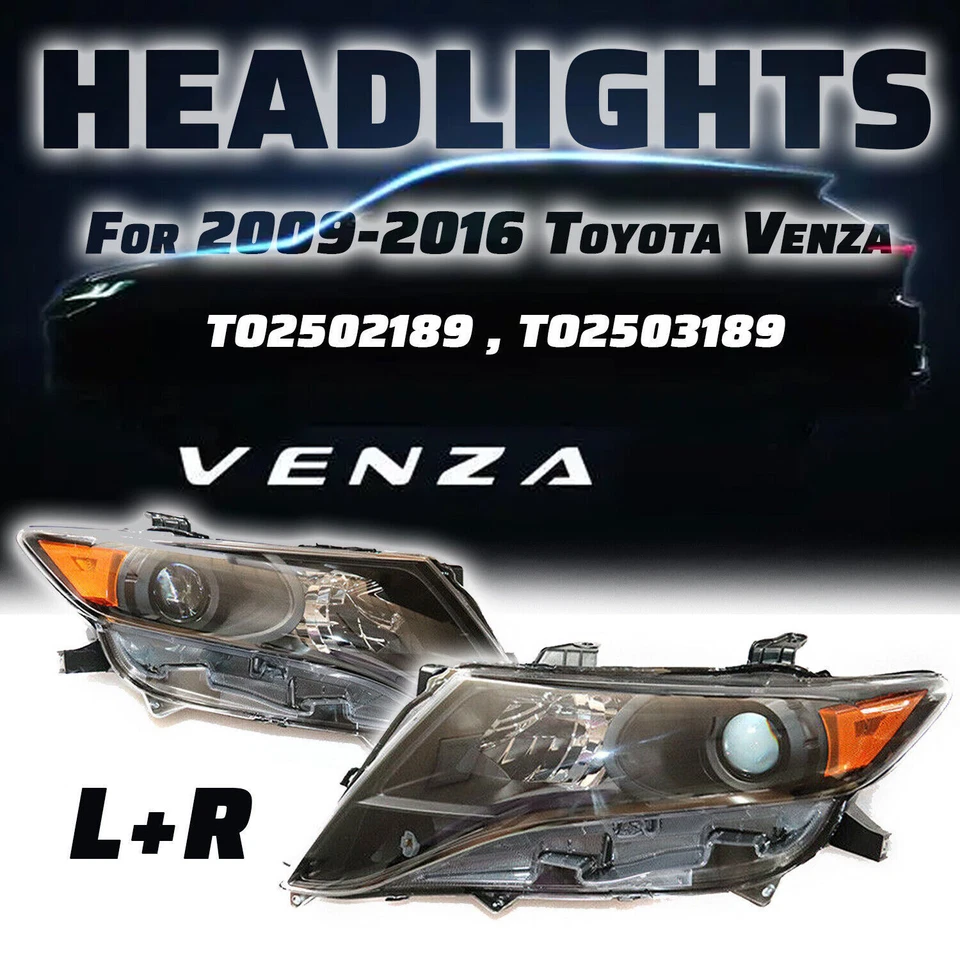 1 Pair For Toyota Venza 2009-2016 Headlights Black Housing Halogen Headlamps Foto 2 de 4