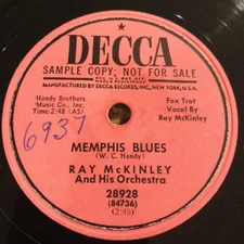 1953 JAZZ PROMO - Ray McKinley Trio 78 rpm DECCA 28928 MEMPHIS BLUES V+