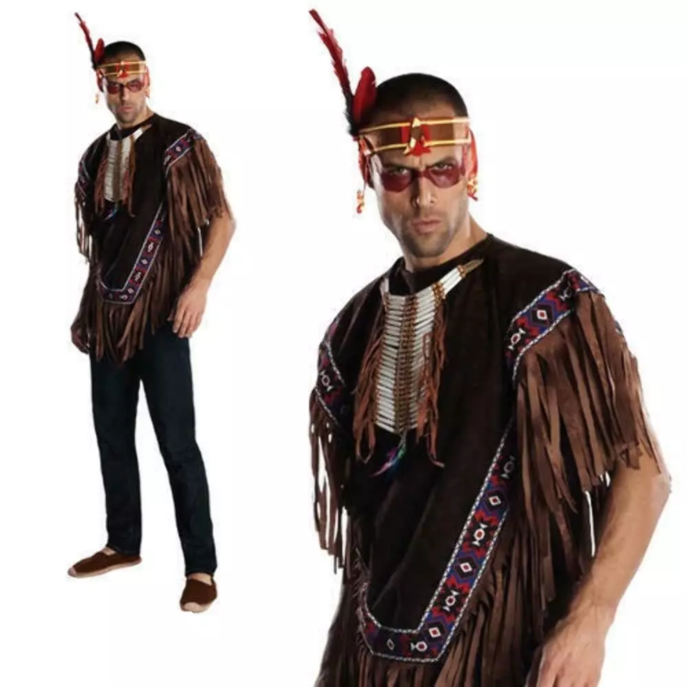 Mens Native American Costume Indian Man Fancy Dress Outfit Wild West