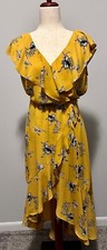 Boho Soprano Women's Ruffle Floral Midi Dress Surplice V-Neck Sleeveless Medium