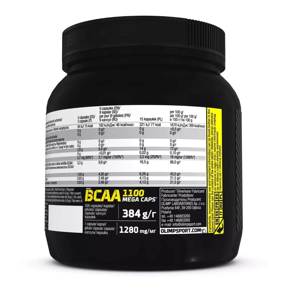 BCAA 1100 – 300 MEGA CAPS – Muskelwachstum - Aminosäuren + Vitamin B6 Leucin - Bild 3 von 4