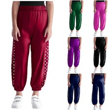 Girls Indian Ethnic Dance Pants Metallic Floral Print Bloomers Satin Trousers