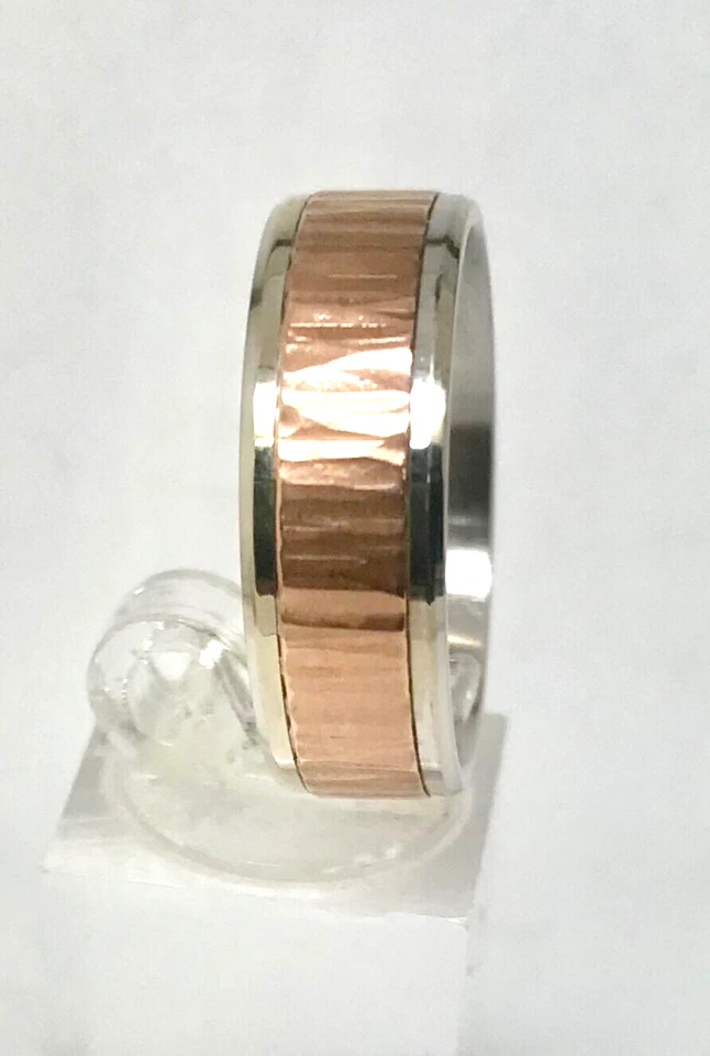Alianza de boda nueva en caja de oro blanco y rosa de 14 k azul Nilo para hombre talla 11 Foto 3 de 4