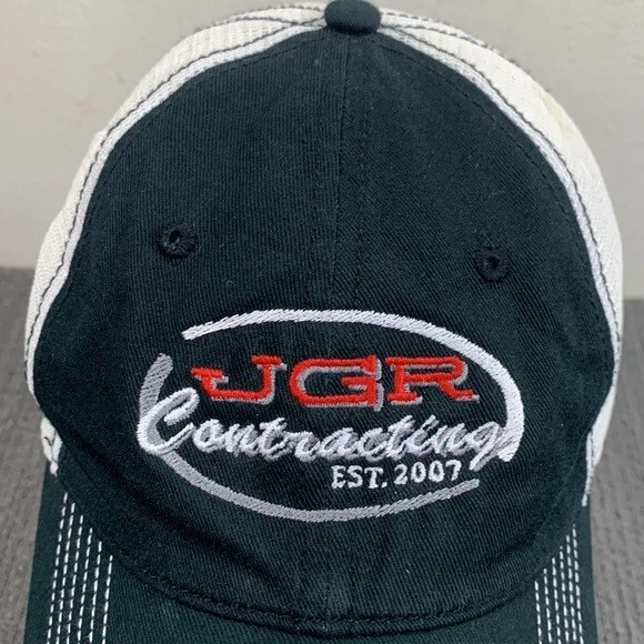 JGR Contracting Trucker Hat Strapback Cap Adjustable Black White Mesh Back - Image 2 of 4
