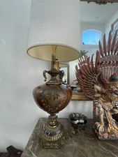 Tall Vintage  Lamps Colorado Brothel  Marble Brass Table PAIR Neo Classic