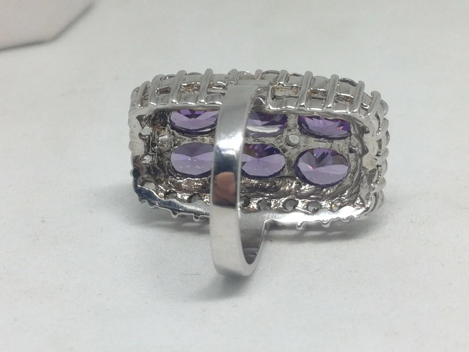 Anello donna ARGENTO RODIATO FASCIA ZIRCONI BIANCHI AMETISTE MIS 10 - Immagine 4 di 4