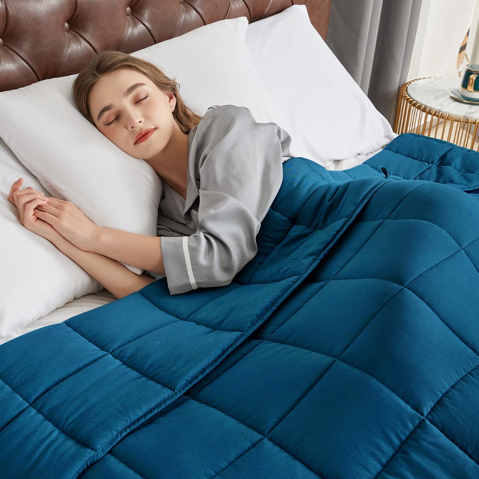 CYMULA Weighted Blanket for Adults 15lbs 48x 72 Twin Size Navy Cooling Weight...-image