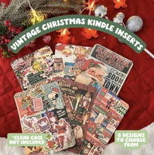 Vintage Christmas E-Reader Insert for Clear Case Covers - Decorative, Festive