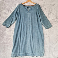 Talbots Chambray Denim Dress Womens Size 14 Blue Scallop Trim Shift Hidden Zip