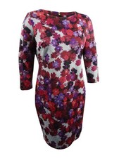 Tommy Hilfiger Women's Floral Snap-Sleeve Sheath Dress (12, Gray/Red Multi)