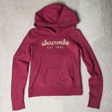 Vtg Y2K Abercrombie Women  s Small Hot Pink Hoodie Sweatshirt Fitted Logo Kids XL