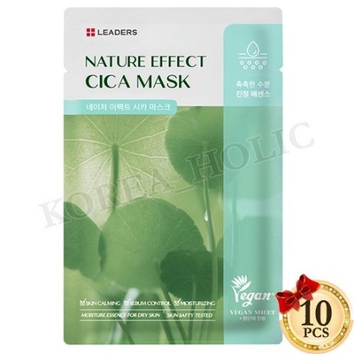 LEADERS Nature Effect Cica Mask 21ml x 10EA Soothing Moisturizing Skin Mask NEU